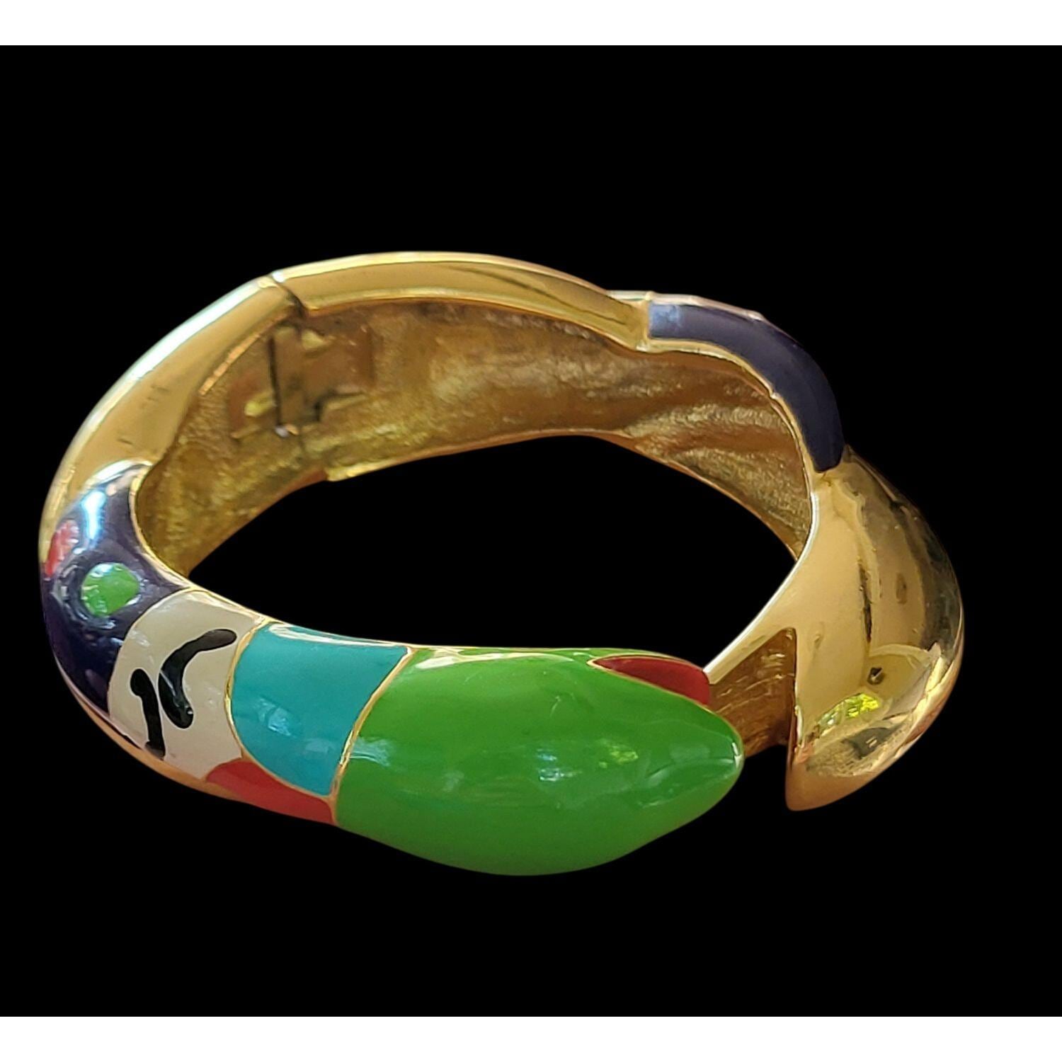 Vintage Niki De Saint Phalle Gold Enamel Double Snake Hinged