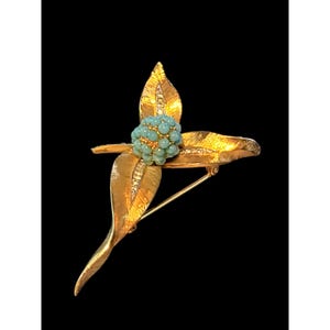 Jospeh Mazer Jomaz Faux Turquoise Flower Orchid Textured Vintage Brooch Rare