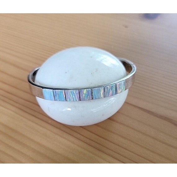 Vintage Mexico Sterling Silver Opal Hinged Bangle… - image 1