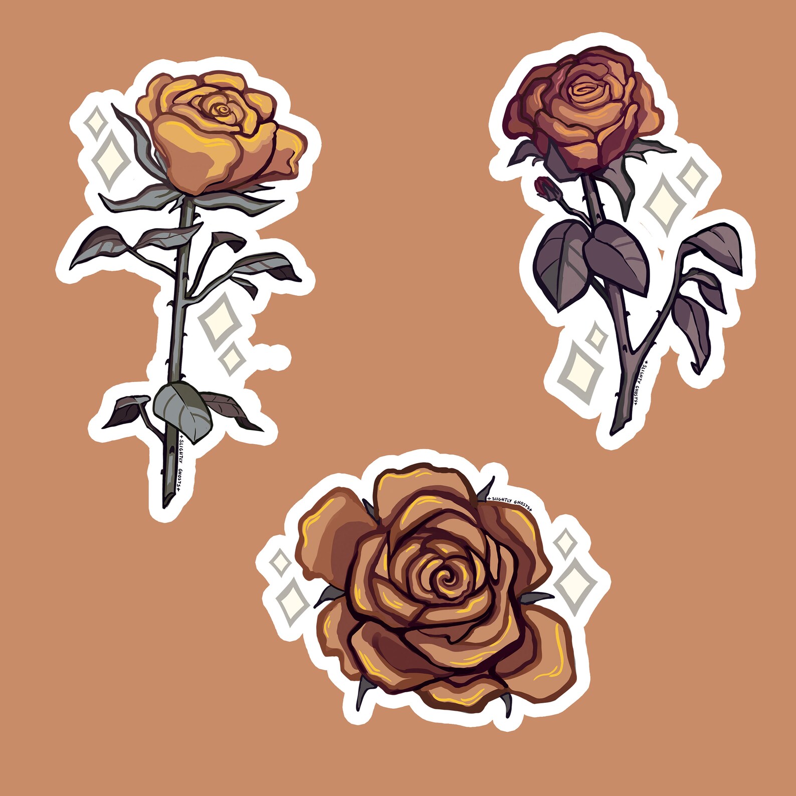 Gold Rose Sticker Pack Set of 3 Stickers - Etsy