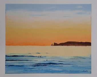 Dawn Swim, Sea swimming Series #4, fine art Giclée Print of an original oil painting by MAOL Art, Marie Armstrong O’Leary. 10x12"