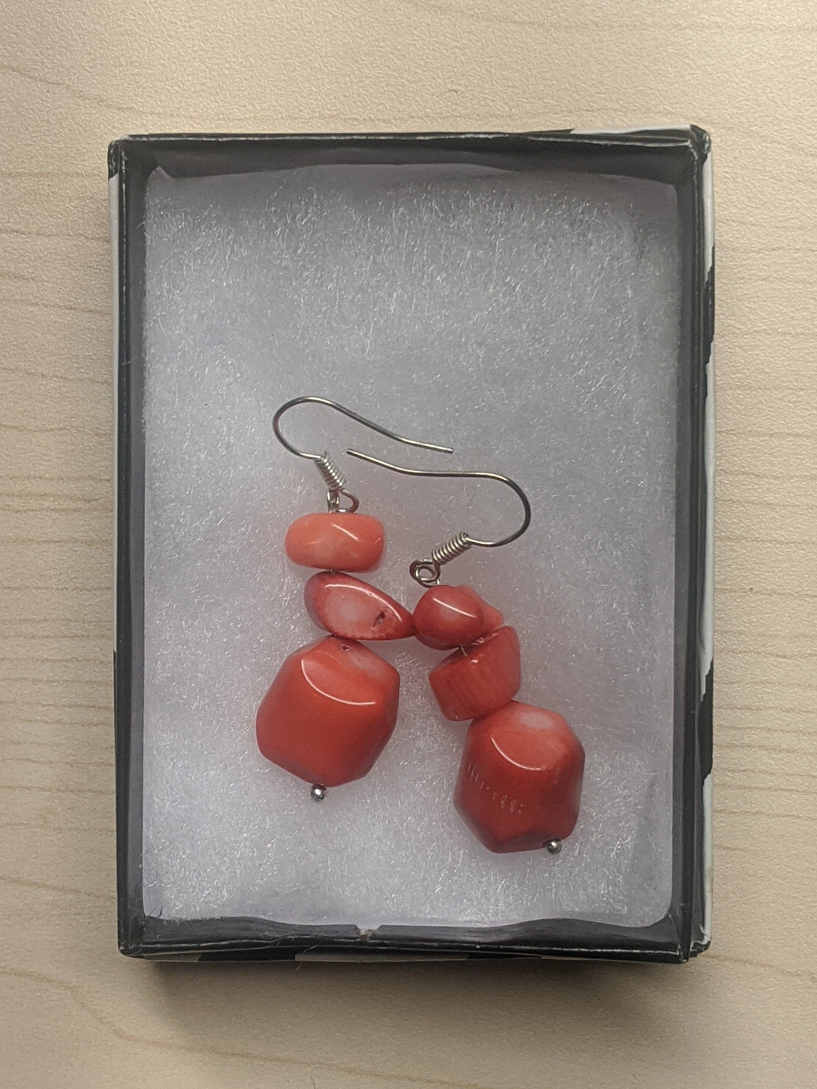 Coral Orange Coral Earrings Sterling Silver Ear Wires Dangle Etsy
