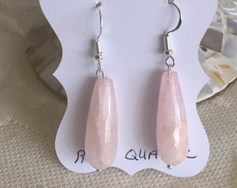 Rose Quartz Earrings Sterling Silver Ear Wires, Dangle Earrings