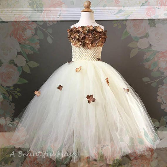 Ivory Brown Flower Girl Dress Hydrangea Couture Winter Etsy