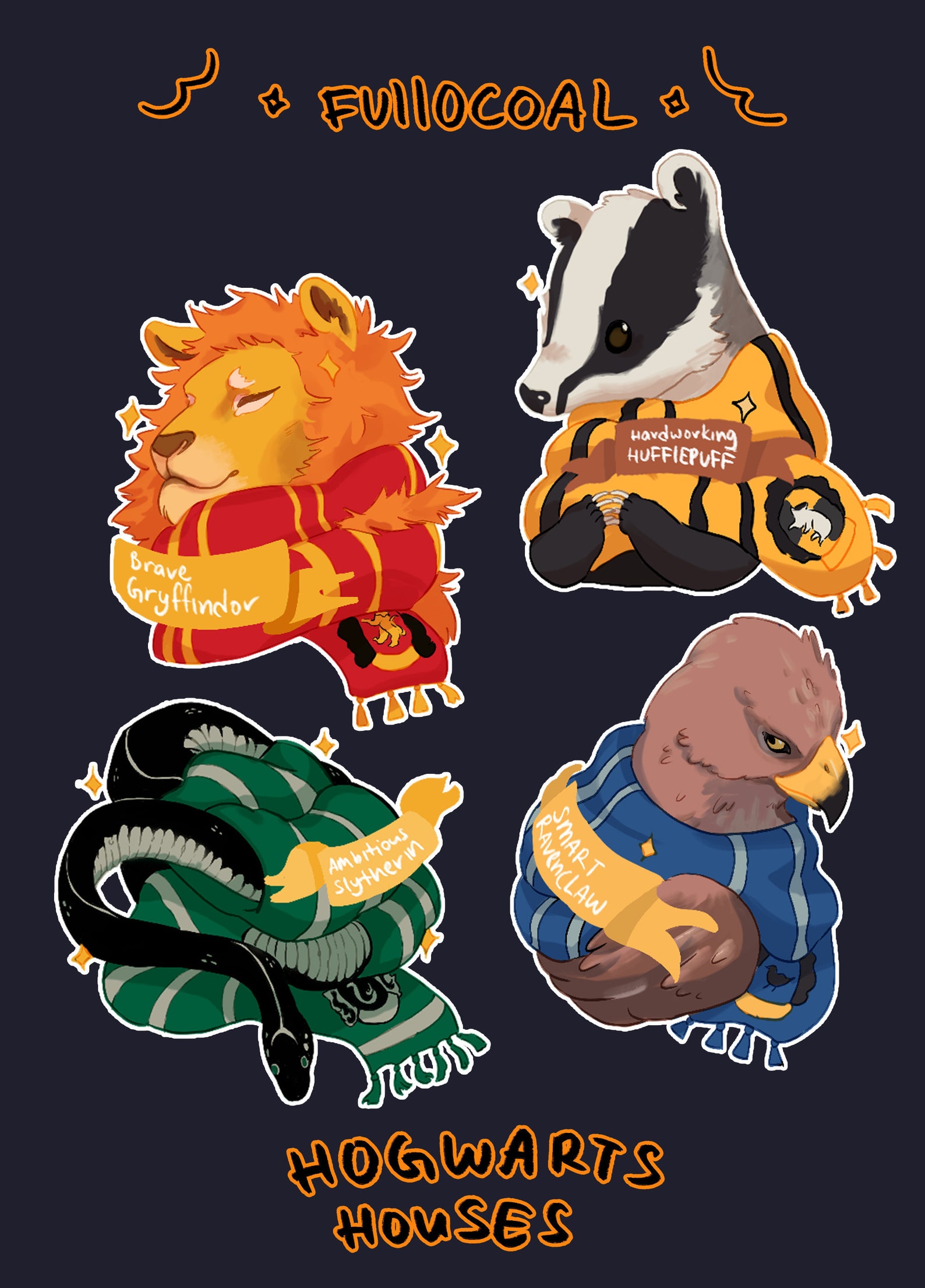 Harry Potter Hogwarts Houses animals stickers set Etsy