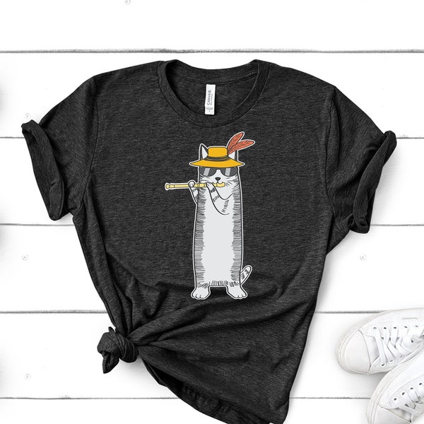 Cool Cat Wearing Sunglasses Playing The Flute For Kitty Loving Flutists Short-Sleeve Unisex T-Shirt