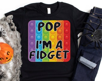 Pop It Shirt / Pop I'm A Fidget Halloween Fidget Shirt / Fidget Pop / Rainbow PopIt / ADHD Awareness Short Sleeve T-Shirt Boys And Girls