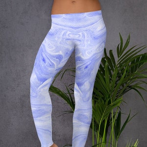 Purple And White Watercolor Swirl Leggings & Yoga Pants - Ankle Length And Capri Lengths
