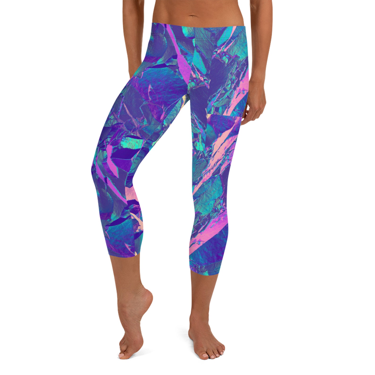 Blue Purple & Pink Leggings Cracked Glass Yoga Pants Capri | Etsy