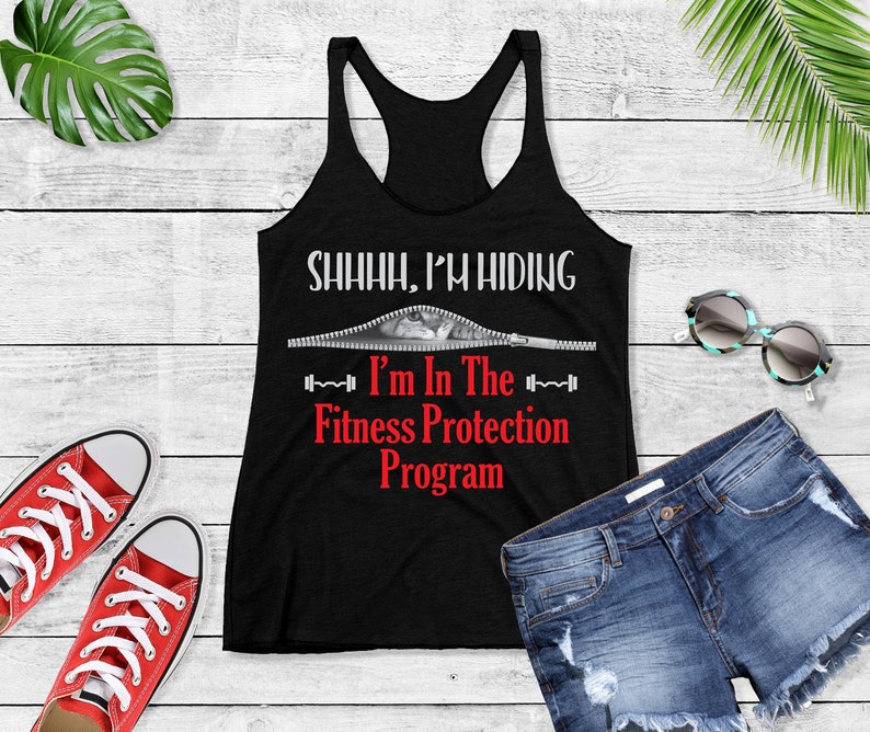 Funny Exercise Shirt I/'m Hiding In The Fitness Protection Program Racerback Tank Top