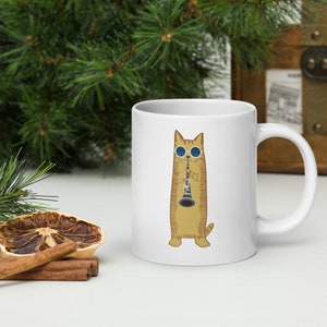Cool Hippy Cat jouant la tasse à café clarinette / Cadeau de joueur de clarinette / Coupe de musicien Cut Kitty / Tasse de thé chaud / Tasse à café / Tasse de musicien