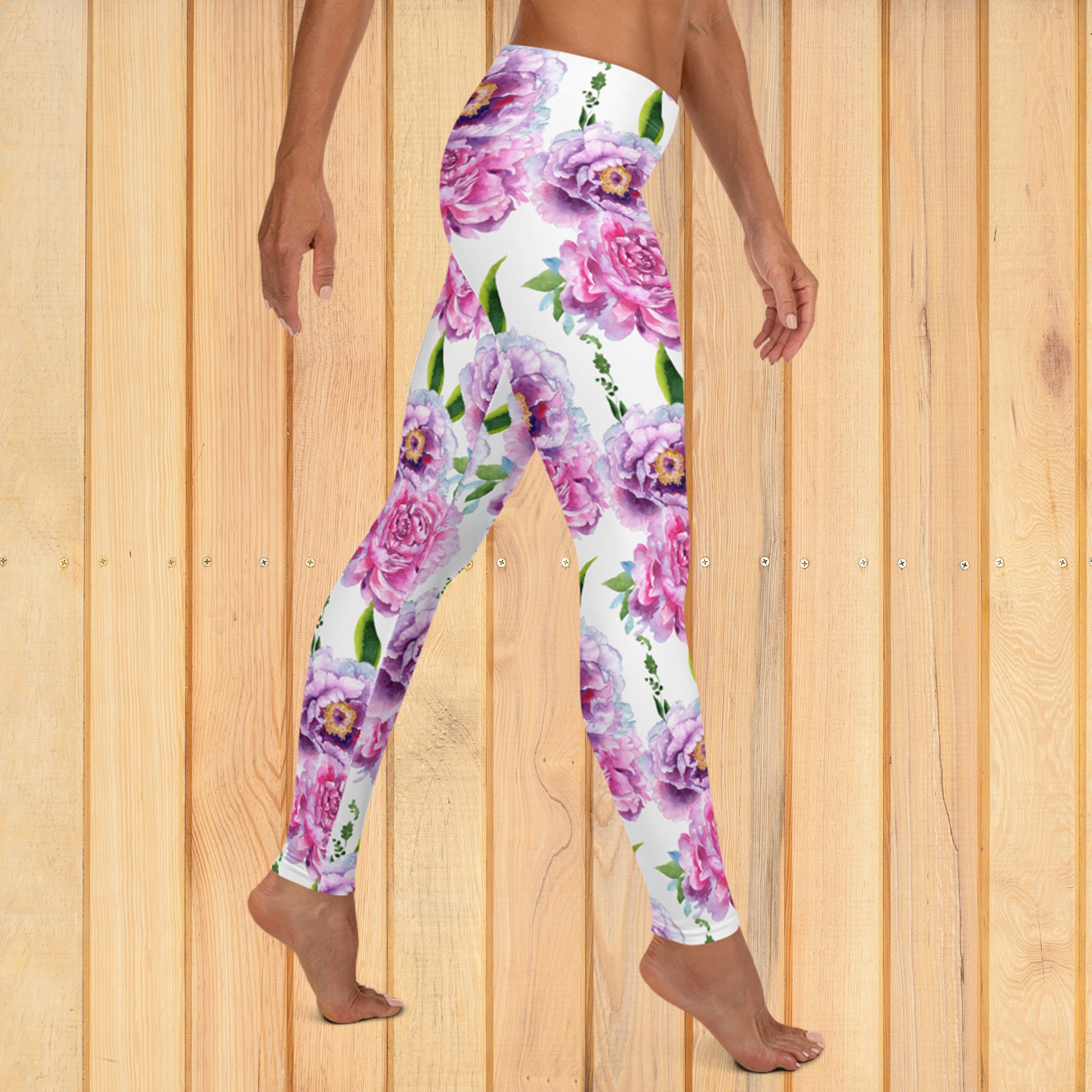 Pink and Black Floral Flower Leggings Pants : : Clothing, Shoes &  Accessories