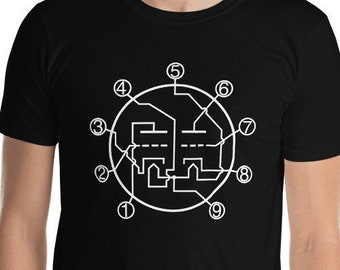 12ax7 Voorversterker Vacuüm tube pin lay-out diagram Schematic Vintage analoge audiofiele muzikant gitarist T-shirt