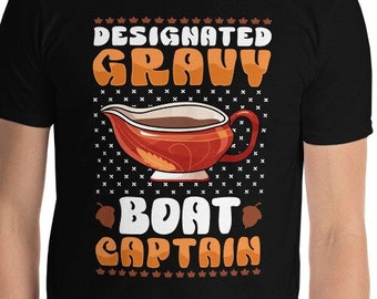 Grappige Thanksgiving Day diner aangewezen jus boot kapitein lelijke trui geschenken Turkije jus viering familietraditie Unisex T-shirt