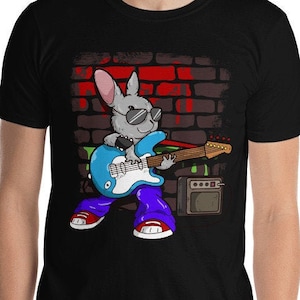 Street Busking Hip Hop Bunny Guitar Player Rockstar Musician Jazz Band Garage Rocker Blues Club Jams Music Lover Unisex T-Shirt