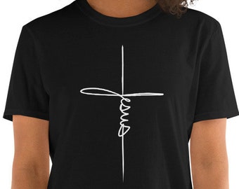 Jesus Cross Handwritten Cursive Abstract Art Faith Love God Christian Gift T-Shirt