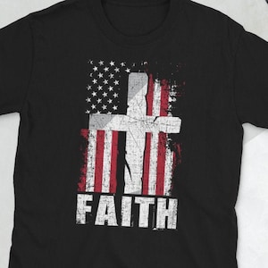 Christianity Faith Cross USA American Flag Jesus Christ Christian Fellowship T-Shirt