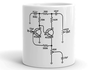 Taza del circuito esquemático de Fuzz Pedal Boutique cableado a mano