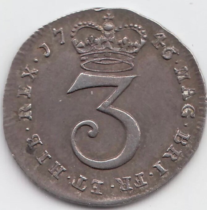 Image of 1746 Silver Threepence 3D George Ii