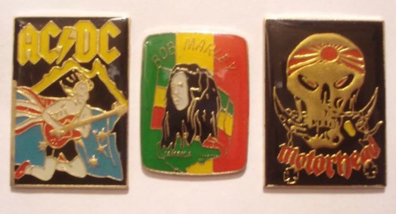 Motorhead ACDC Bob Marley Heavy Metal Rock Pin Badges Vintage