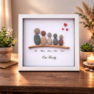 Personalised Family Pebble Art Picture, Scottish Stone Art, family pebble art, pebble art family, framed family art, home decor, framed art image 2