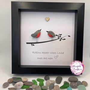 Robins appear when loved ones are near, 4x4 frame pebble art, robin pebble art, rock art, made in Scotland, robin gift, sympathy gift image 2