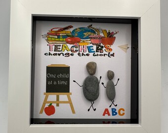 Teacher Pebble Art Gift, Acrylic Frame, Teacher and Pupil