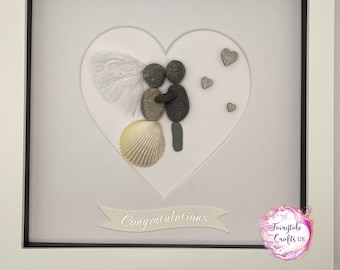 Wedding pebble art, wedding gift, bride & groom, pebble art, home decor, wedding framed gift, wedding picture, wedding, can be personalised