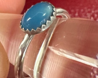 Blue cabochon 925 sterling silver ring,M handmade ring, size M,  silversmith ring