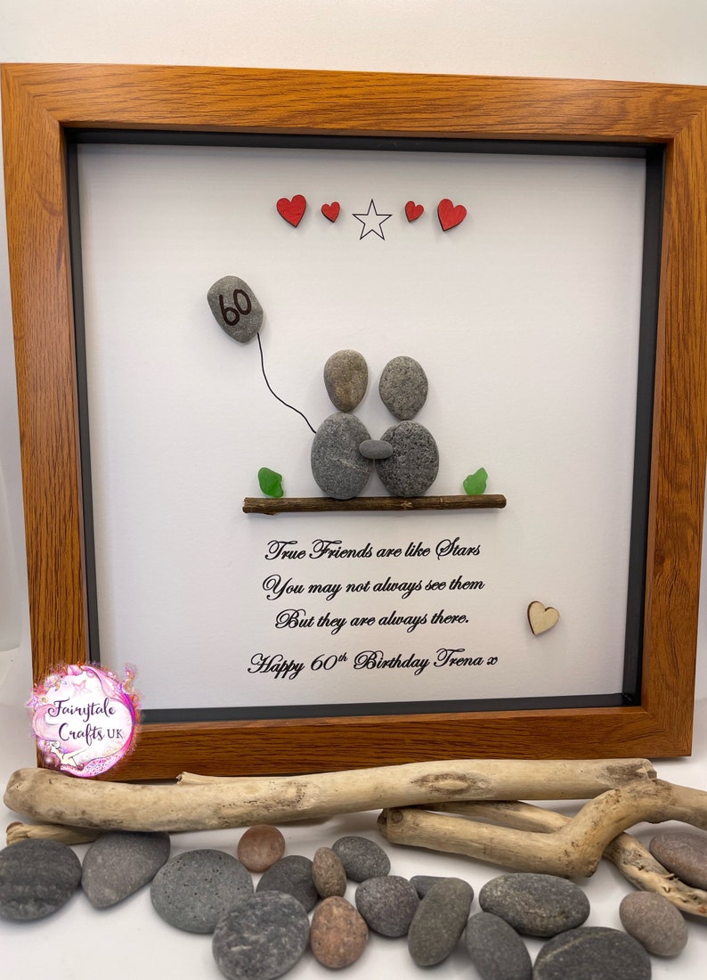 Friends pebble art, 40th, 50th birthday pebble art, personalised gift, personalised frame, birthday, pebble art, birthday gift, friend gift image 10