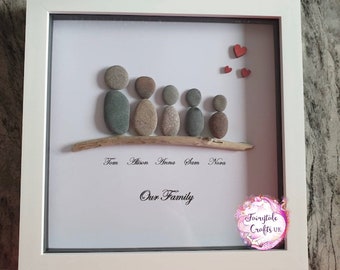 Kiezelkunst, familiekiezel, gepersonaliseerde familie, steenkunst, familiefoto, Schotse kunst, cadeaus voor familie, ons familiecadeau, gepersonaliseerd