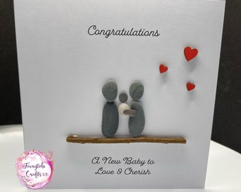 New baby Pebble Art Card handmade