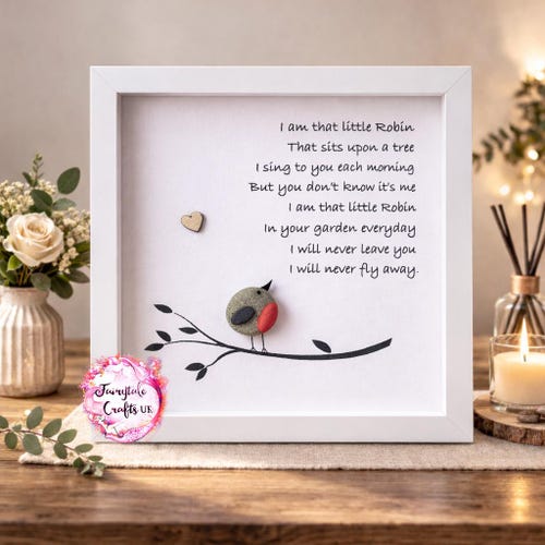 Robin Pebble Art Sympathy Gift: Bereavement Quote, robin pebble art, pebble art robin. Robin gifts, sympathy gifts. Pebble art, sentimental