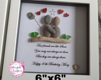 Friends pebble art, 40th, 50th birthday pebble art, personalised gift, personalised frame, birthday, pebble art, birthday gift, friend gift