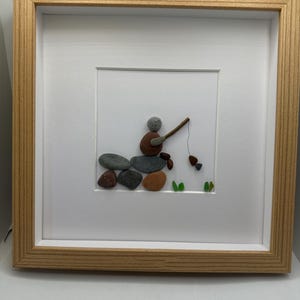 fishing pebble art, fisherman pebble art, gone fishing, pebble art, Father’s Day pebble art