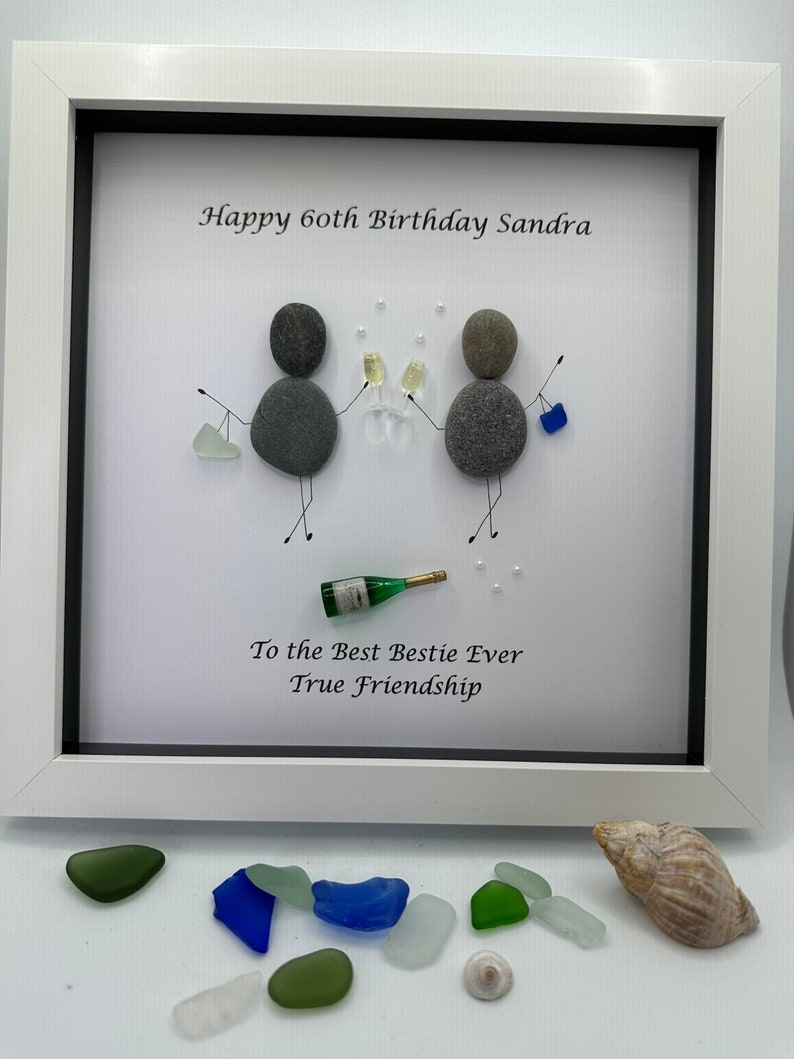 Pebble art bestie, pebble art birthday, birthday gift 40th, 50th, 60th, pebble art friends, personalised, friend gift, birthday gifts Bild 1