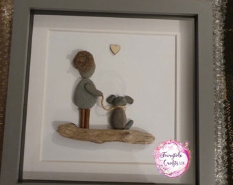 Pebble art, dog walker pebble art, Scottish pebble art, pebble art gift, pebble art dog, pebble art pet, Christmas gift,lady pebble art,