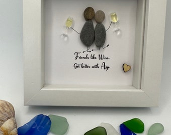 4”x4” friends like wine get better with age, pebble art friends, pebble art gift, friend gift, friends