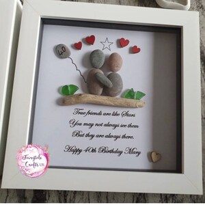 Friends pebble art, 40th, 50th birthday pebble art, personalised gift, personalised frame, birthday, pebble art, birthday gift, friend gift image 1