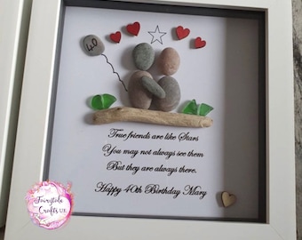 Friends pebble art, 40th, 50th birthday pebble art, personalised gift, personalised frame, birthday, pebble art, birthday gift, friend gift