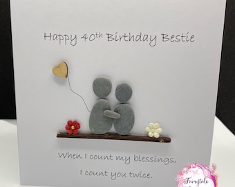 Happy Birthday Pebble Art Card for a bestie can be personalised