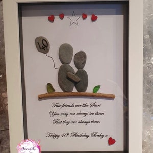 Friends pebble art, 40th, 50th birthday pebble art, personalised gift, personalised frame, birthday, pebble art, birthday gift, friend gift image 7