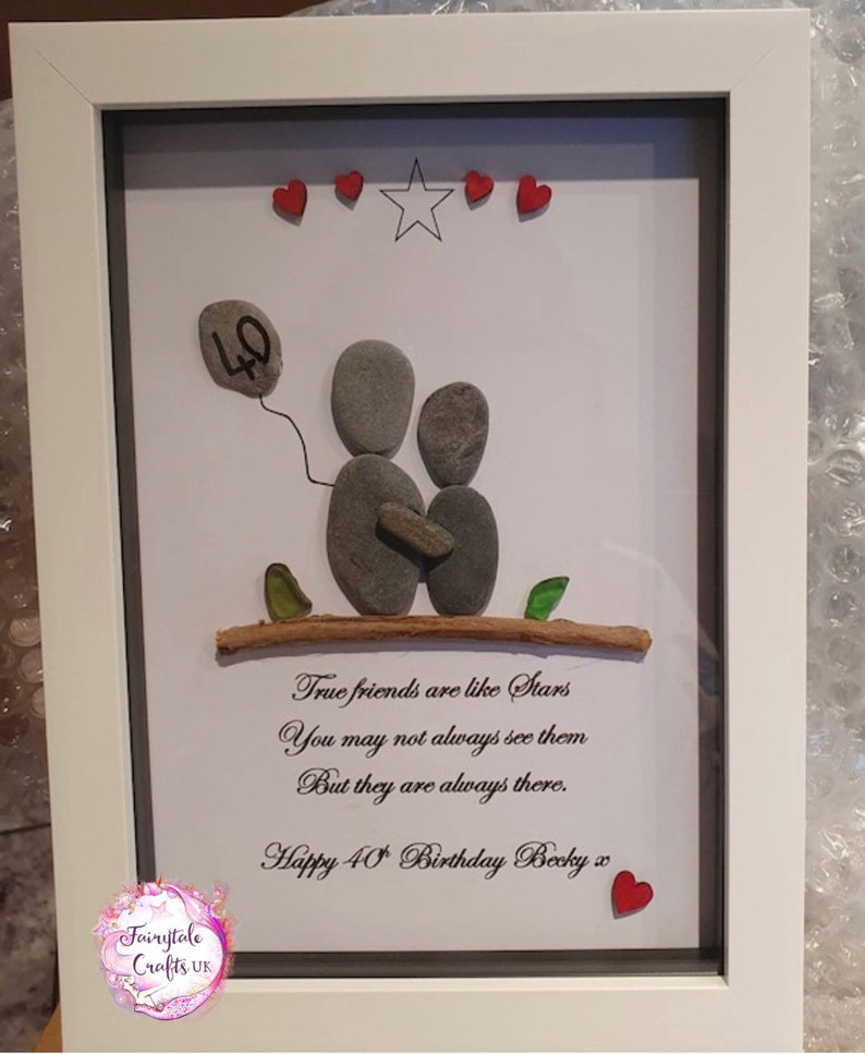 Friends pebble art, 40th, 50th birthday pebble art, personalised gift, personalised frame, birthday, pebble art, birthday gift, friend gift image 7