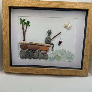 fishing pebble art, fisherman pebble art, gone fishing, pebble art, Father’s Day pebble art
