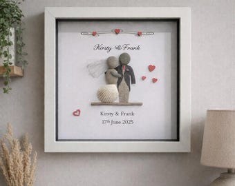 Wedding pebble art, a bride and groom wearing a suit ideal wedding gift for any couple, pebble art wedding, wedding gift, personalised