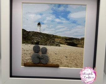 Plage ouest de Lossiemouth et phare de Covesea, art de galets de plage, scène de plage, plage de Moray, cadeau de plage, scène de plage écossaise