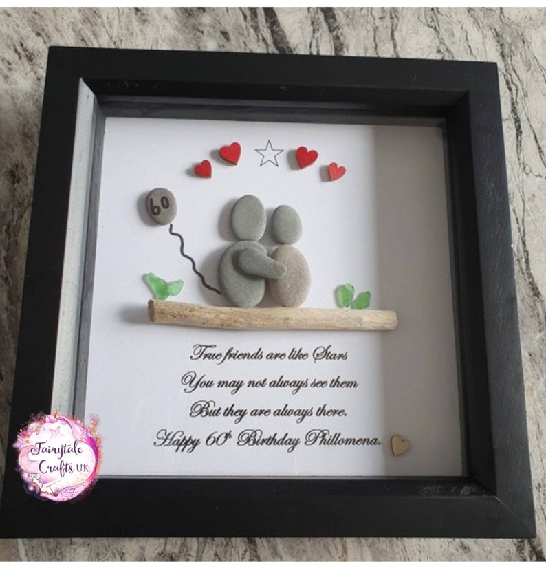 Friends pebble art, 40th, 50th birthday pebble art, personalised gift, personalised frame, birthday, pebble art, birthday gift, friend gift image 4