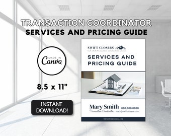 Transaction Coordinator Services & Pricing Guide | CANVA TC Pricing Templates | Real Estate Transaction Coordinator | Instant Download