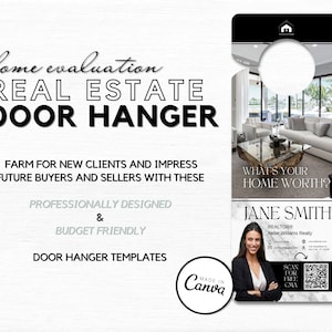 Home Evaluation Real Estate Door Hanger Canva Template, Real Estate Marketing, Realtor Door Hanger, Real Estate Farming, Realtor Marketing