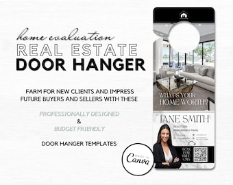 Home Evaluation Real Estate Door Hanger Canva Template, Real Estate Marketing, Realtor Door Hanger, Real Estate Farming, Realtor Marketing